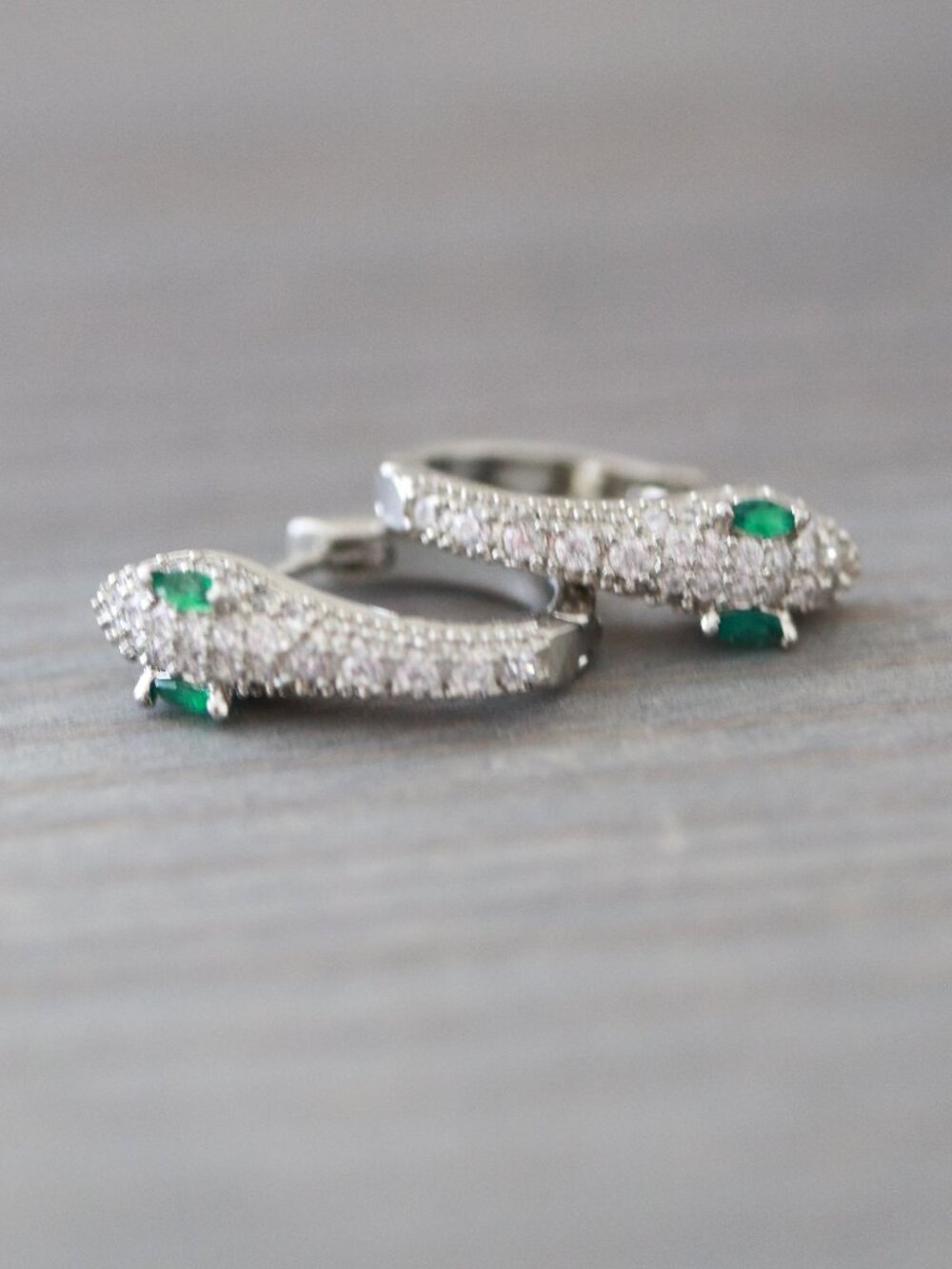Snake Style with CZ Diamond U Shape Huggie Hoop Earrings Silver Stainless Steel